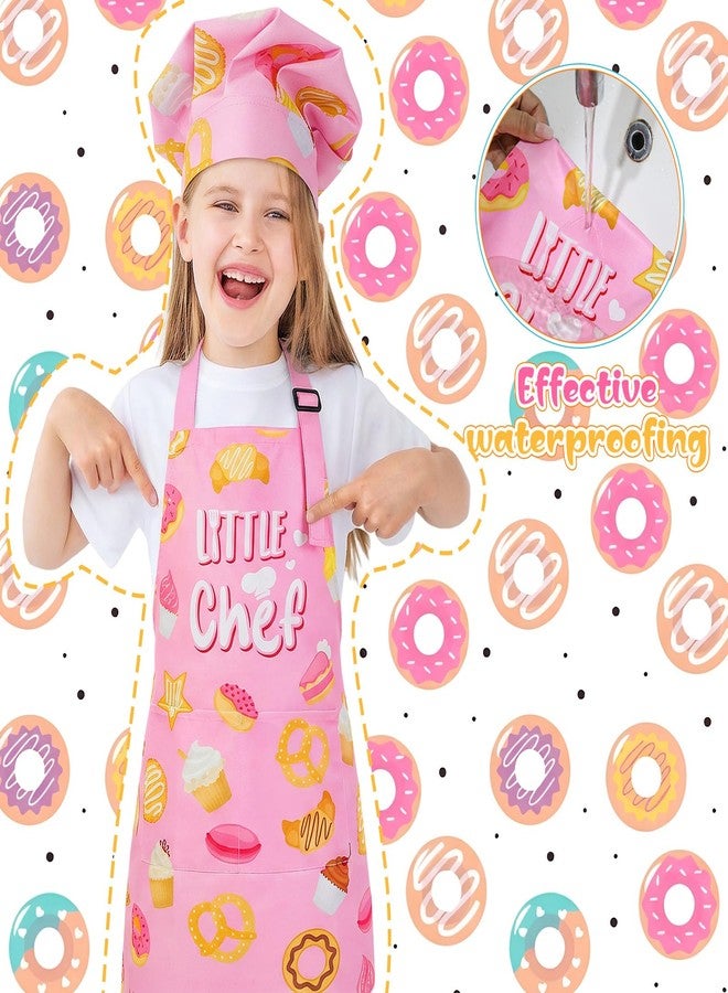 XLSXEXCL Kids Apron and Chef Hat Set, “Little Chef” Apron Adjustable Child Aprons Chef in Training Funny Aprons with 2 Pockets for Boys and Girls (Pink) - Image 4